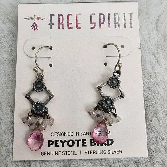 NEW Peyote Bird Free Spirit Pink and Silver Dangling Earrings with Bird Design - Picture 2 of 8